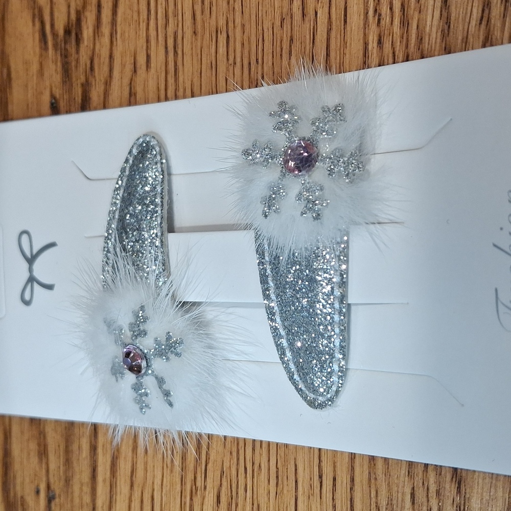 Silver Glitter Hair Clips with Snowflake Design